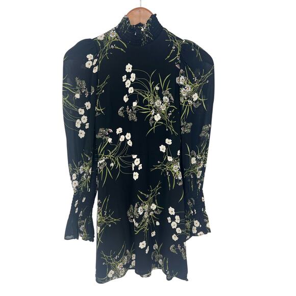 Reformation Archie Floral Print Mini Dress in Black - Picture 4 of 10
